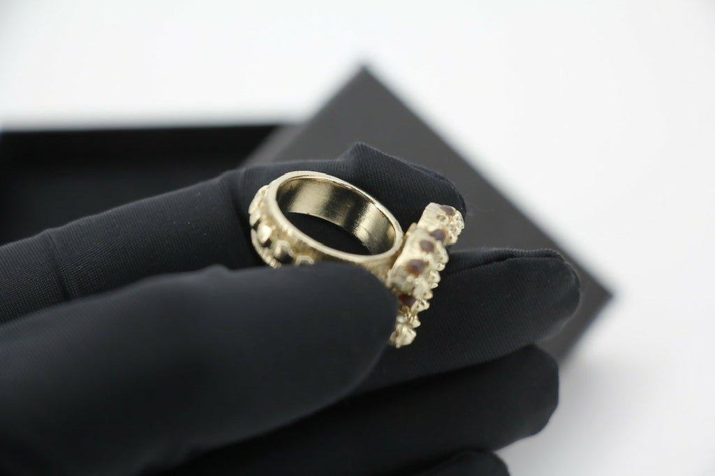 Chanel A12A Metal Imitation Pearl Maroon CoCo Mark Ring