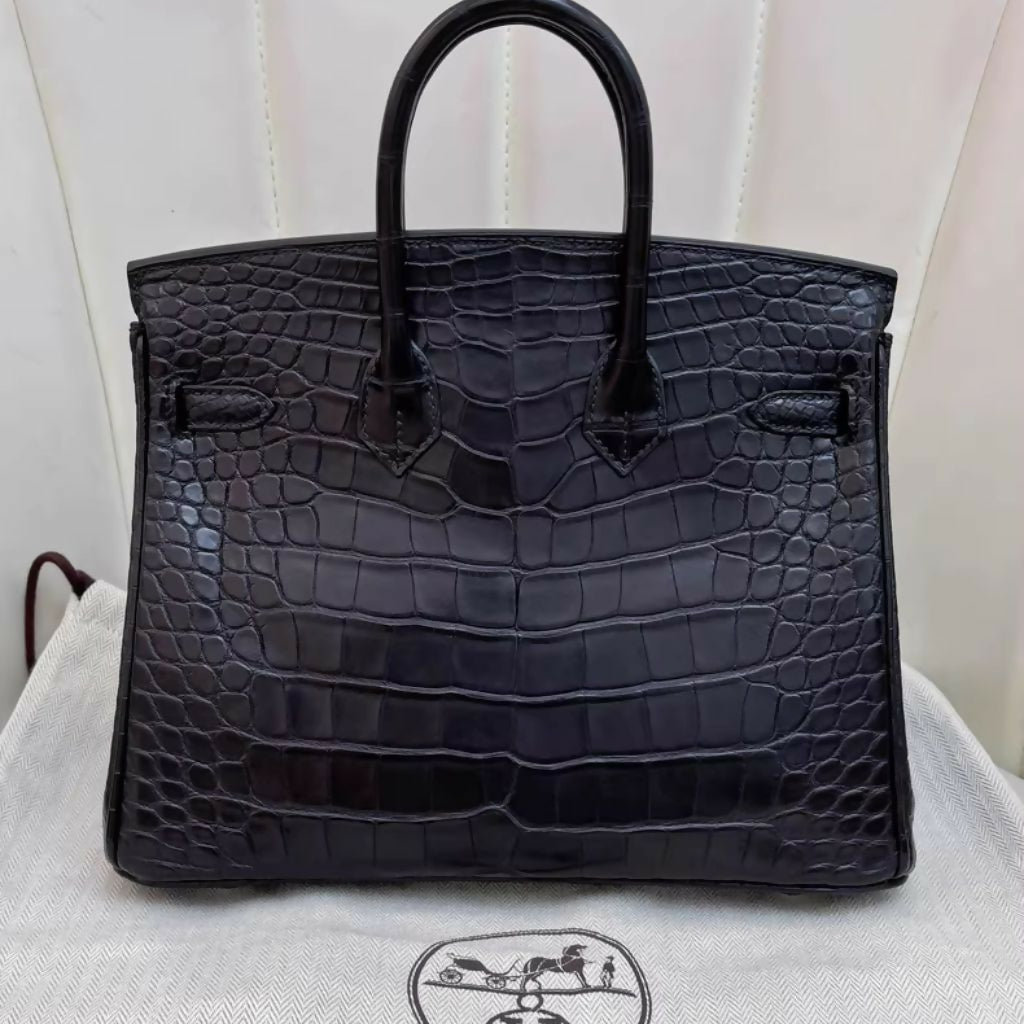 Hermès Birkin 25 Black Matte Crocodile Leather Palladium Hardware