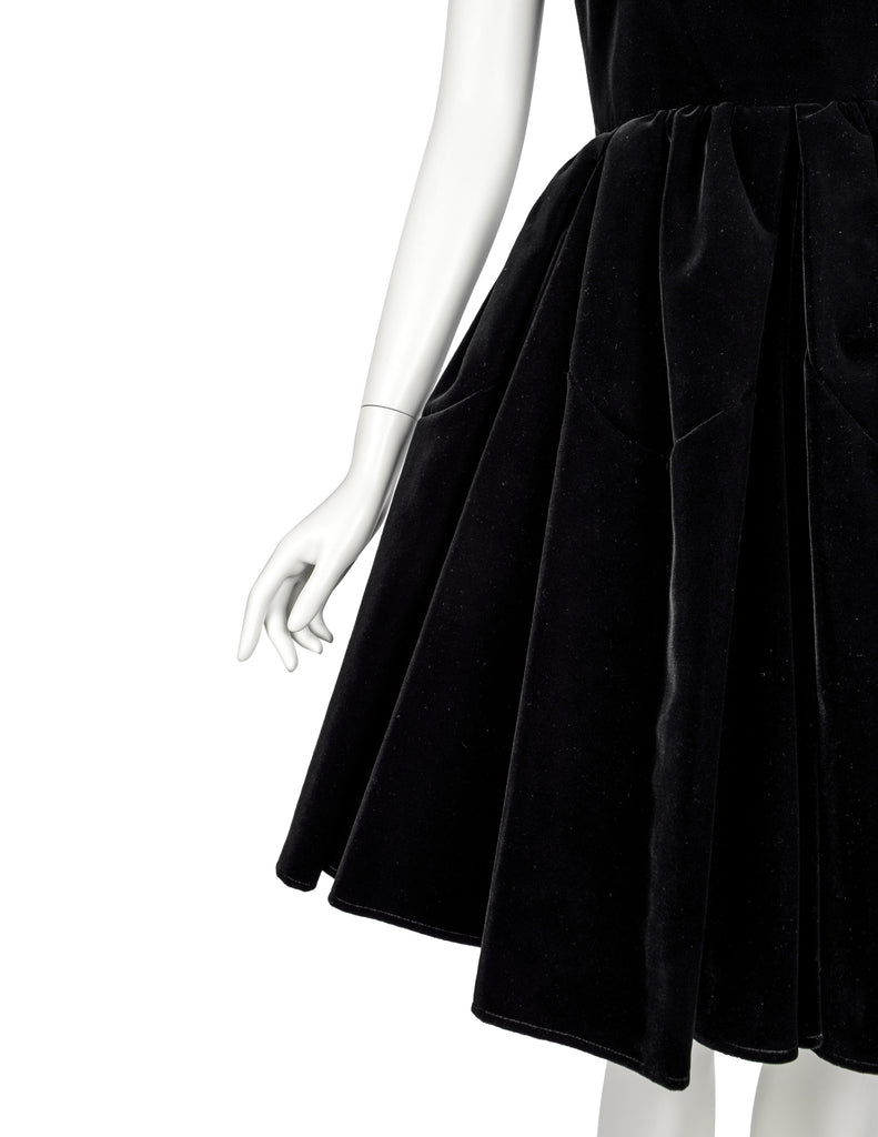 Azzedine Alaia Vintage Black Velvet Fit and Flare Full Skirt Dress