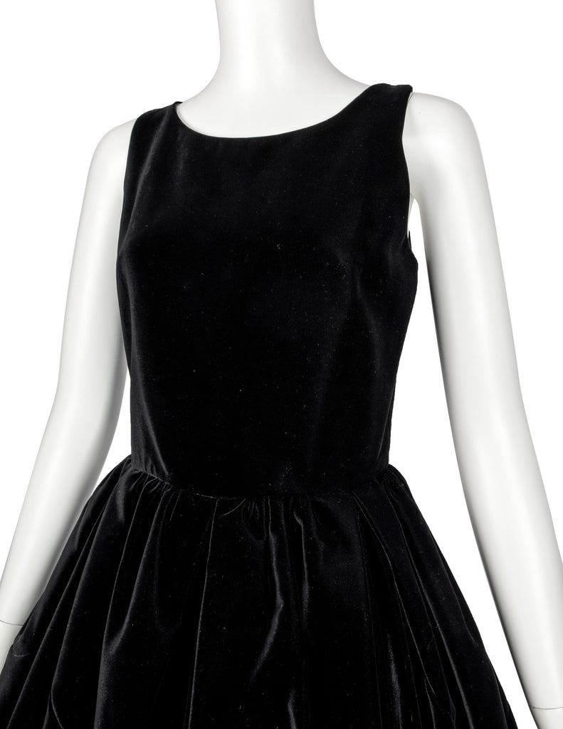 Azzedine Alaia Vintage Black Velvet Fit and Flare Full Skirt Dress