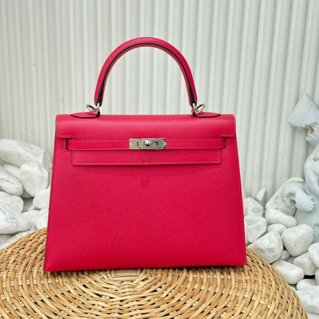 Hermès Kelly Sellier 25 Rose Mexico Epsom Palladium Hardware