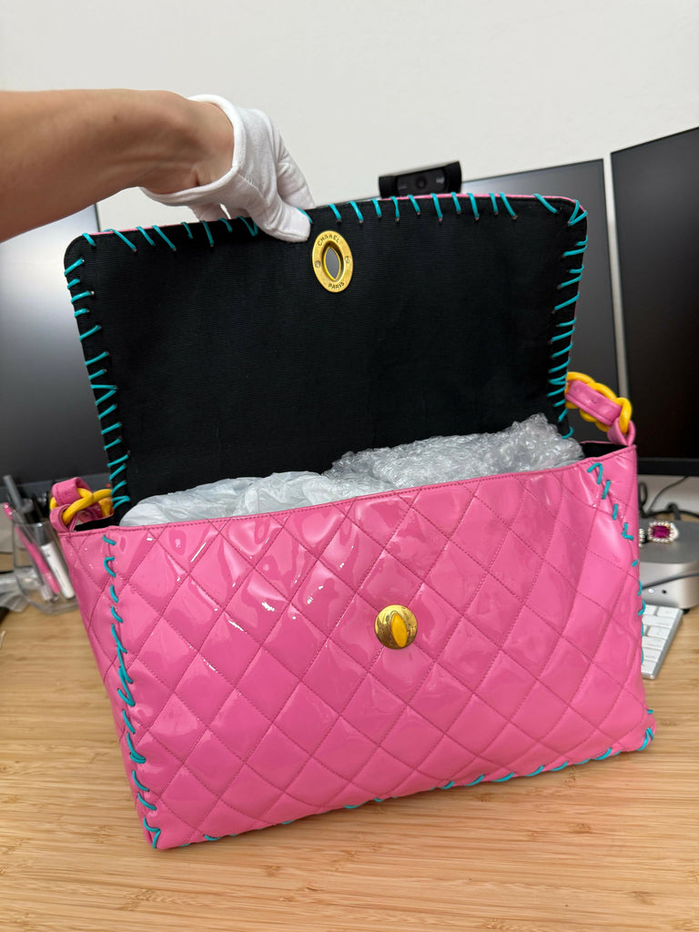 Chanel 1994 Vintage Pink Vinyl Jumbo Flap Bag