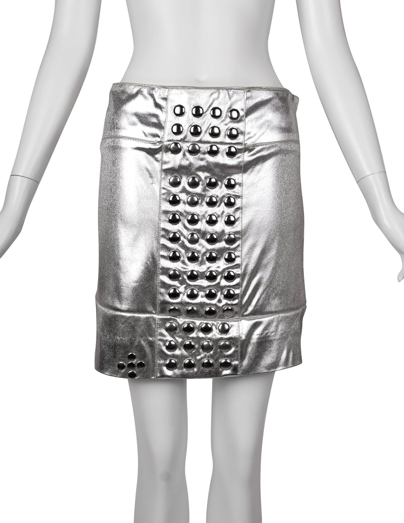 Paraphernalia by Betsey Johnson Vintage 1960s Studded Metallic Silver Mod Mini Skirt