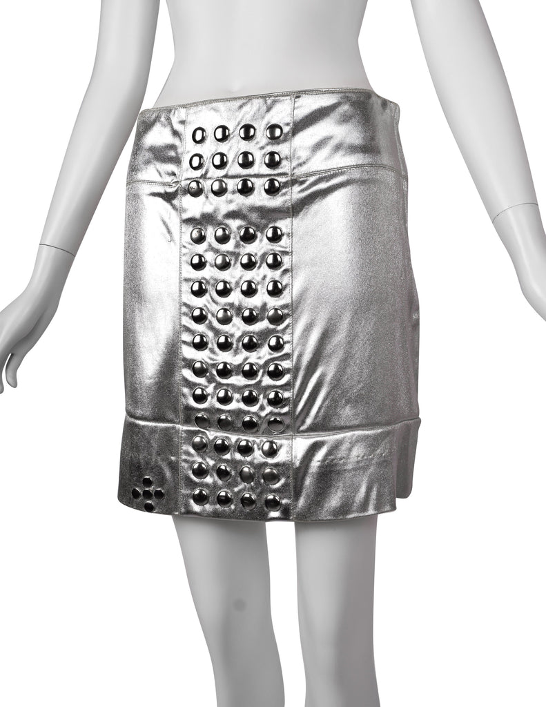 Paraphernalia by Betsey Johnson Vintage 1960s Studded Metallic Silver Mod Mini Skirt