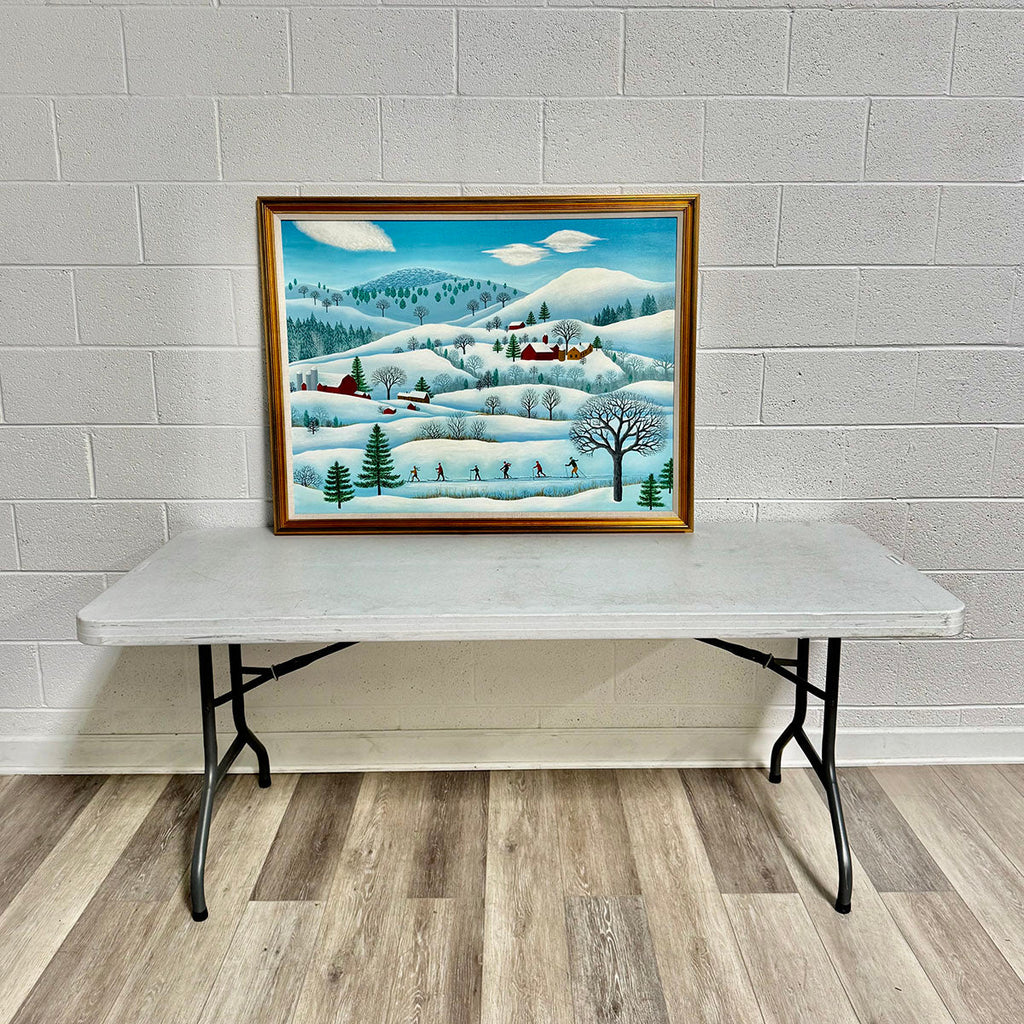 "Winter Landscape featuring Cross Country Skiers" Signed and Dated