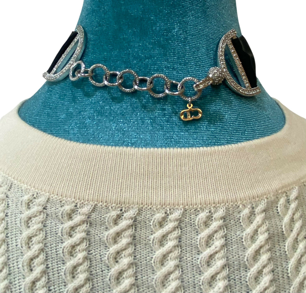 Rare Dior Y2K Crystals Silver Silk Trotter Choker Necklace