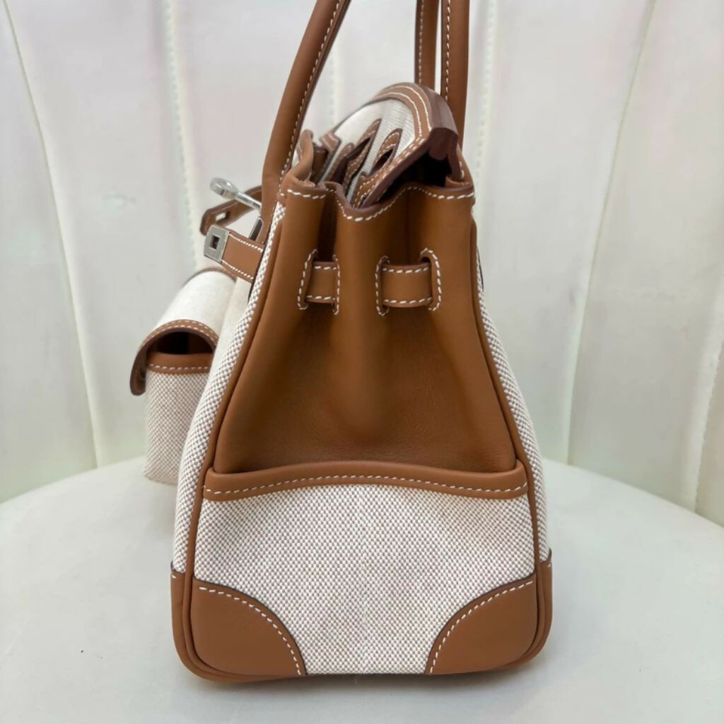 HERMÈS Limited Edition Birkin Cargo 25 in Gold Swift leather and Canvas with Palladium hardware