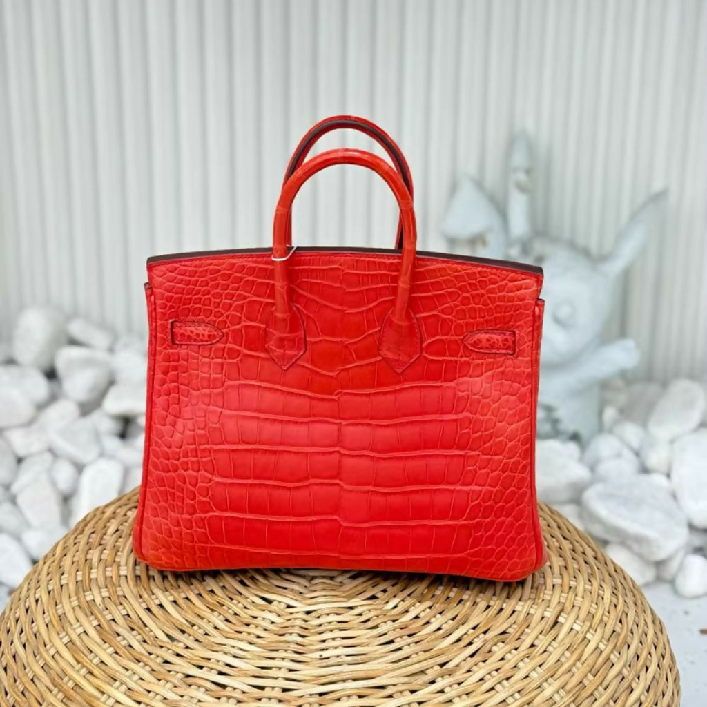 Hermès Birkin 25 Red Matte Crocodile Leather Palladium Hardware