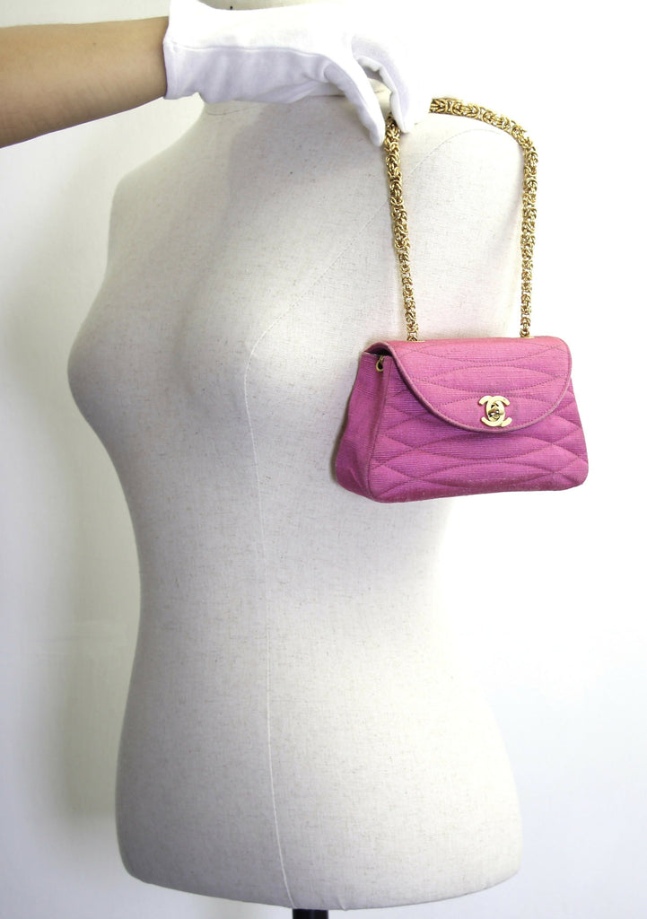 Chanel Vintage 92 Canvas Purple Pink Quilted Chain Crossbody Bag