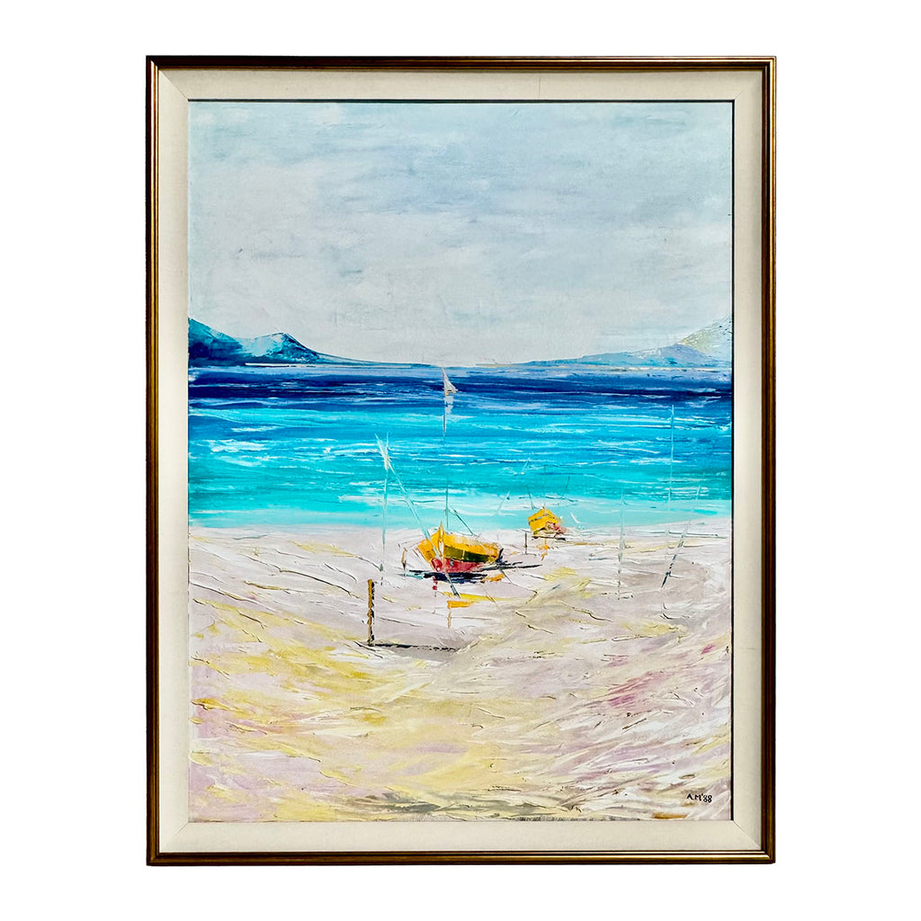 Original Seascape with Boats on the Shore, Signed and Dated '88