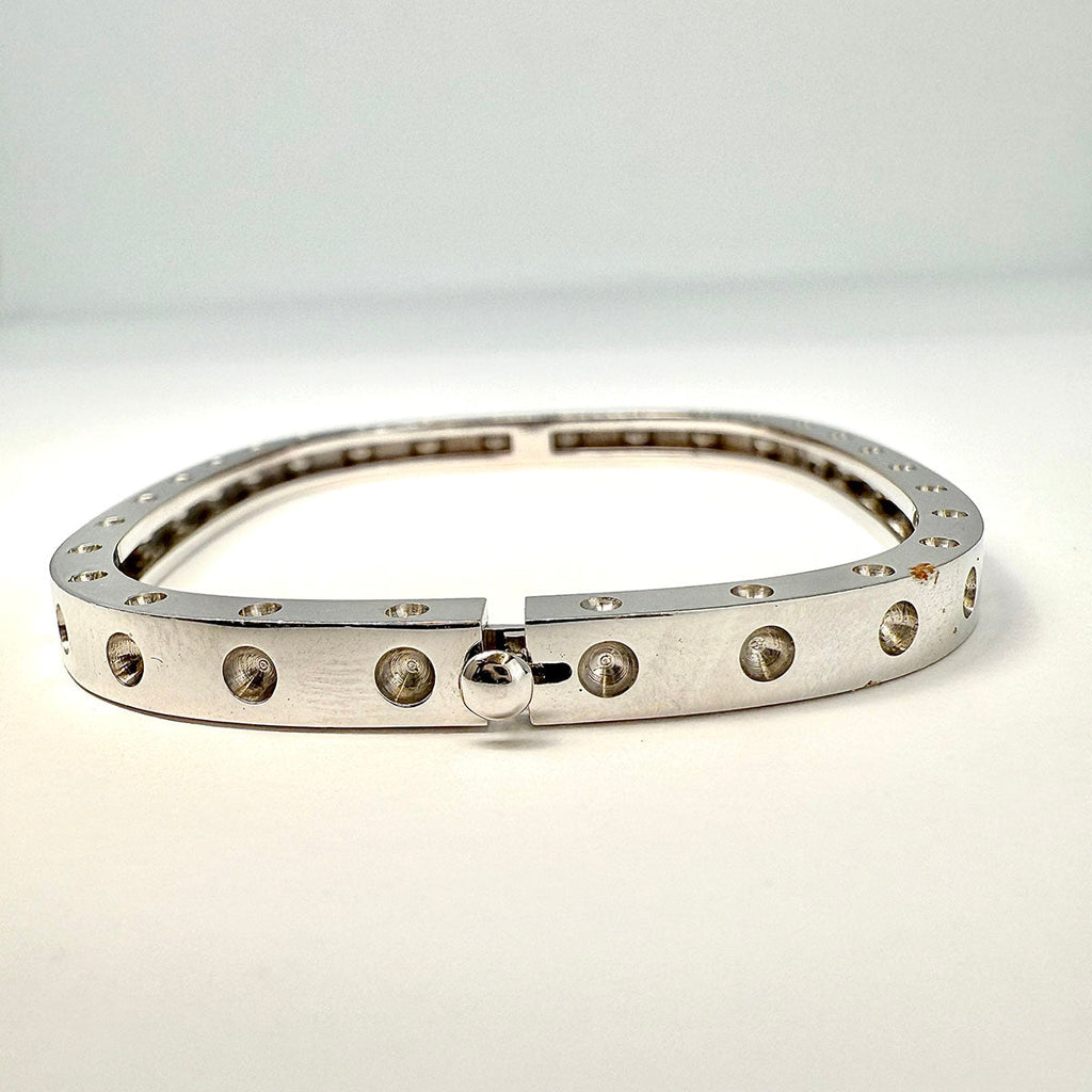 Roberto Coin 18K White Gold Square Hinged Pois Moi Bangle with 0.07ct Diamond