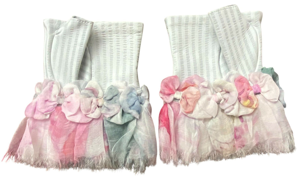 NIB Rare Chanel 13C Paris-Versailles Mint Green Leather Silk Bows CC Fingerless Gloves Size 7.5