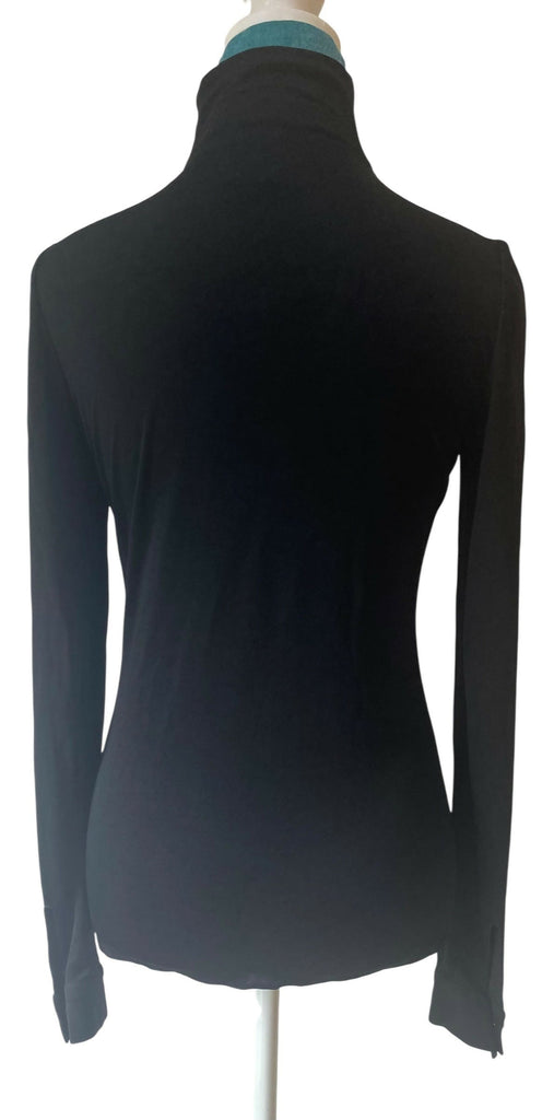 CHANEL 13P BLACK BLOUSE TOP PEARL CC BUTTONS FR 36