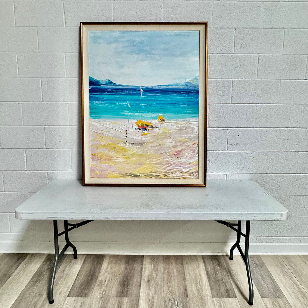 Original Seascape with Boats on the Shore, Signed and Dated '88