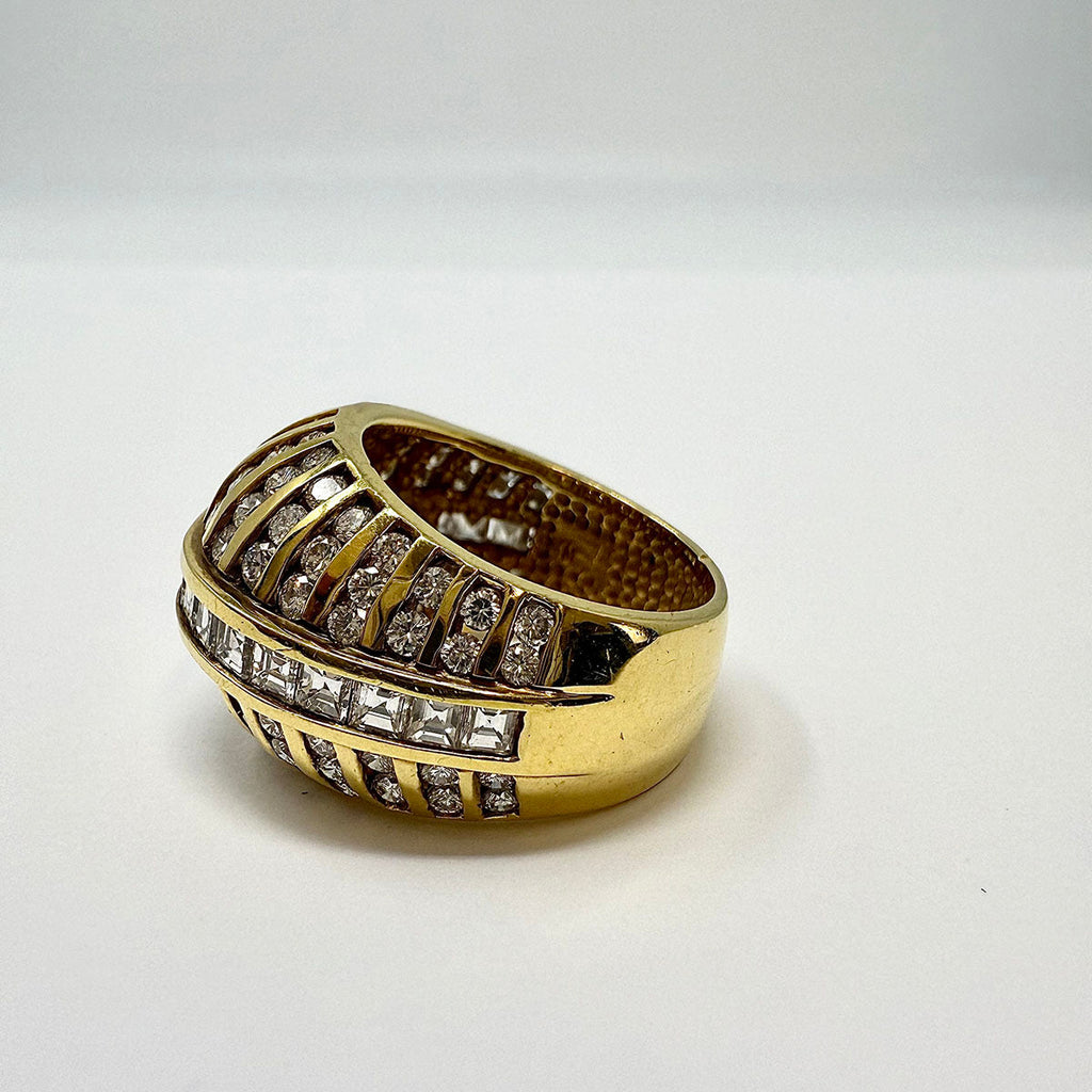 18K Gold Ring with 100 Round and 19 Square Diamonds