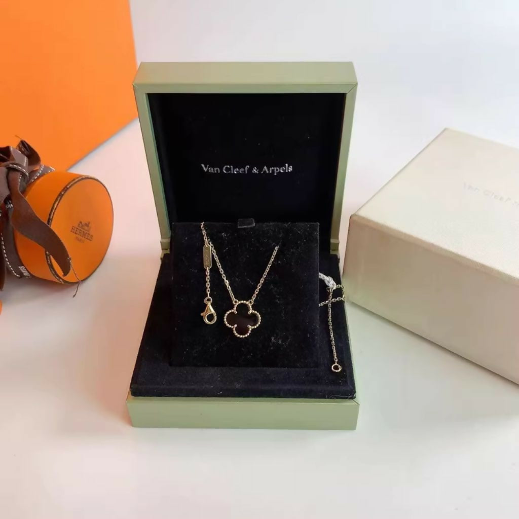 Van Cleef & Arpels Vintage Alhambra Black Agate Necklace