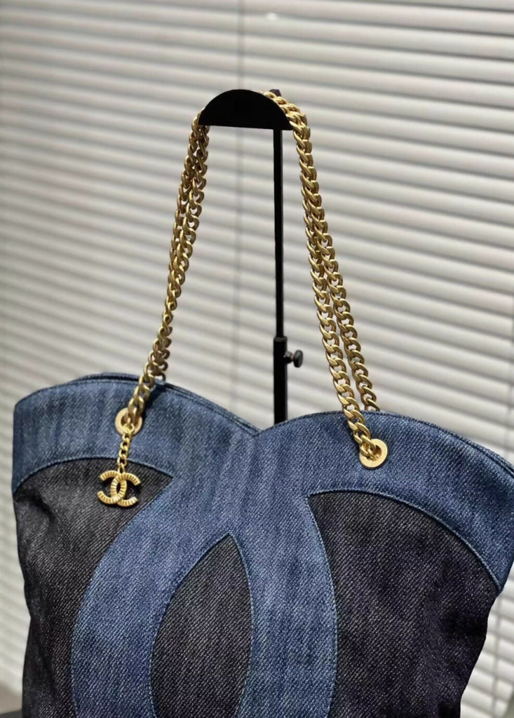 Chanel 23P Navy Denim Tote Bag Navy blue