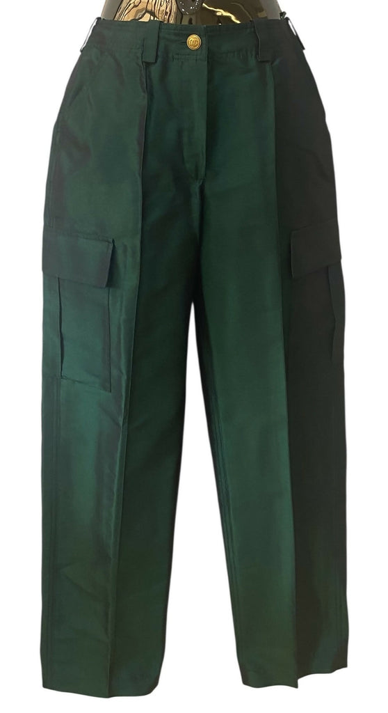 Vintage Chanel 96A Runway Iridescent Green Cargo Army Pants Trousers FR 34/36
