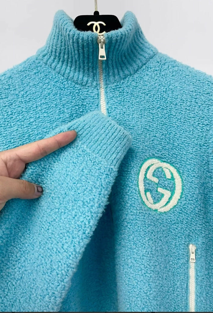 Gucci blue large logo double G wool zipper jacket