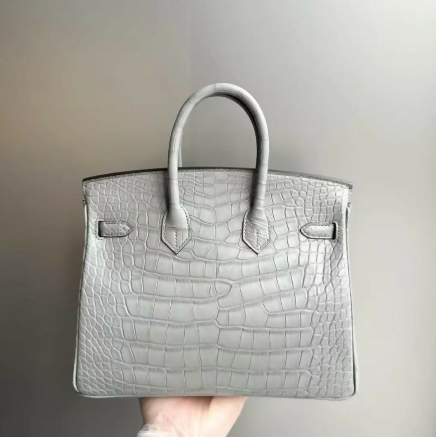 Hermes Birkin 25 gris perle matte crocodile leather palladium hardware