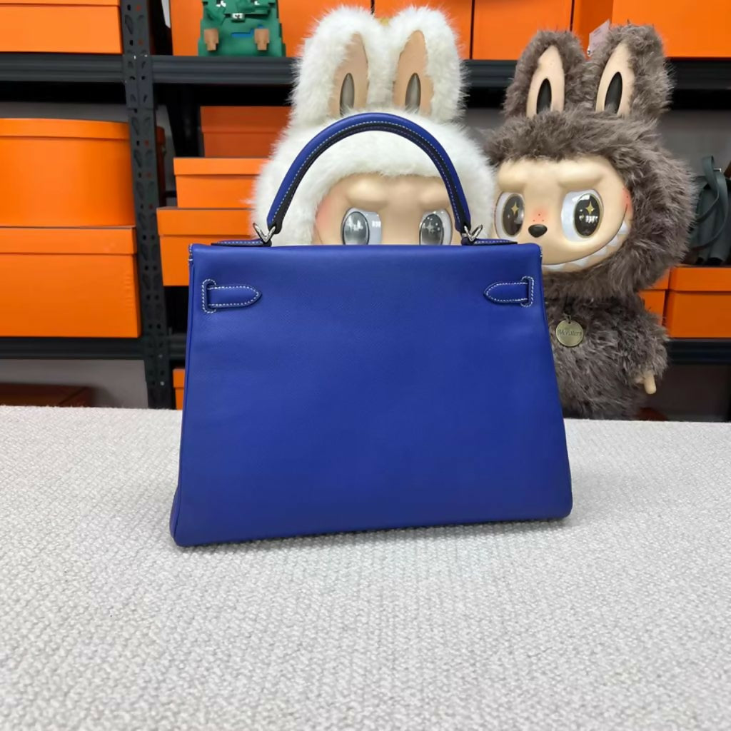 Hermès Kelly 32 Blue Electric Epsom Leather Palladium Hardware