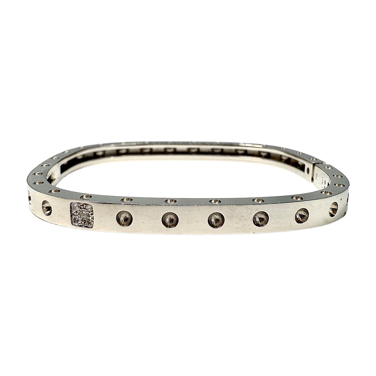 Roberto Coin 18K White Gold Square Hinged Pois Moi Bangle with 0.07ct Diamond
