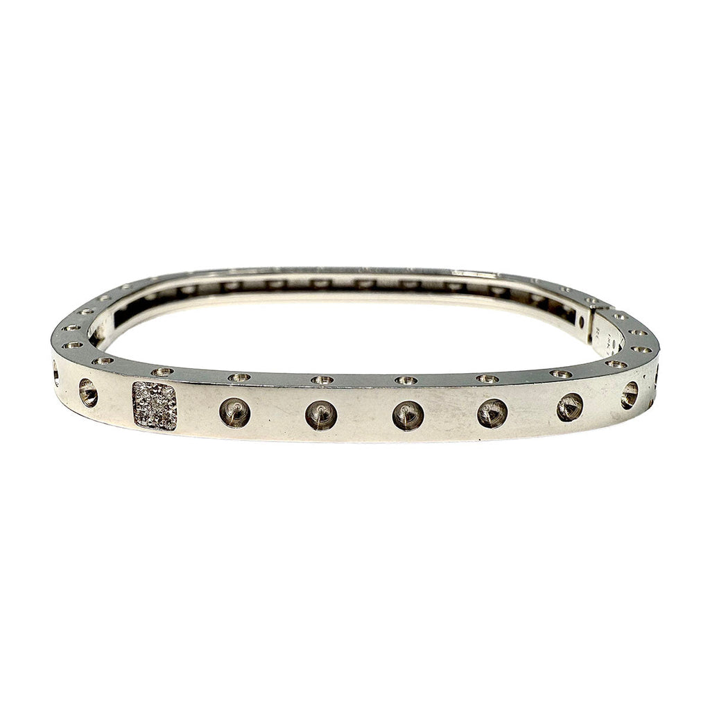 Roberto Coin 18K White Gold Square Hinged Pois Moi Bangle with 0.07ct Diamond