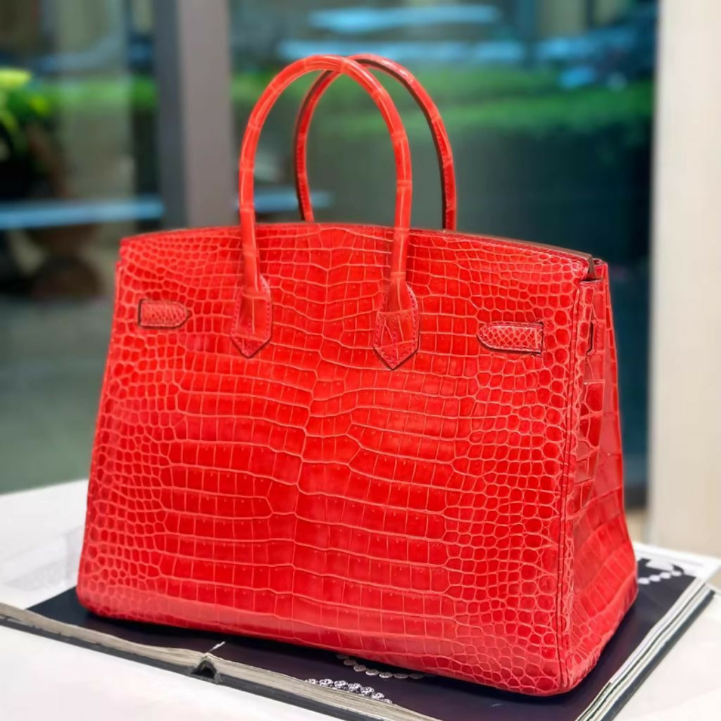 Hermès Birkin 35 D5 Red Shiny Crocodile Leather Palladium hardware