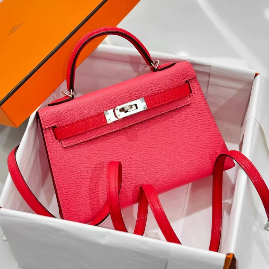 Hermès Mini Kelly II Rose Lipstick/Rose Extreme chèvre leather Palladium hardware