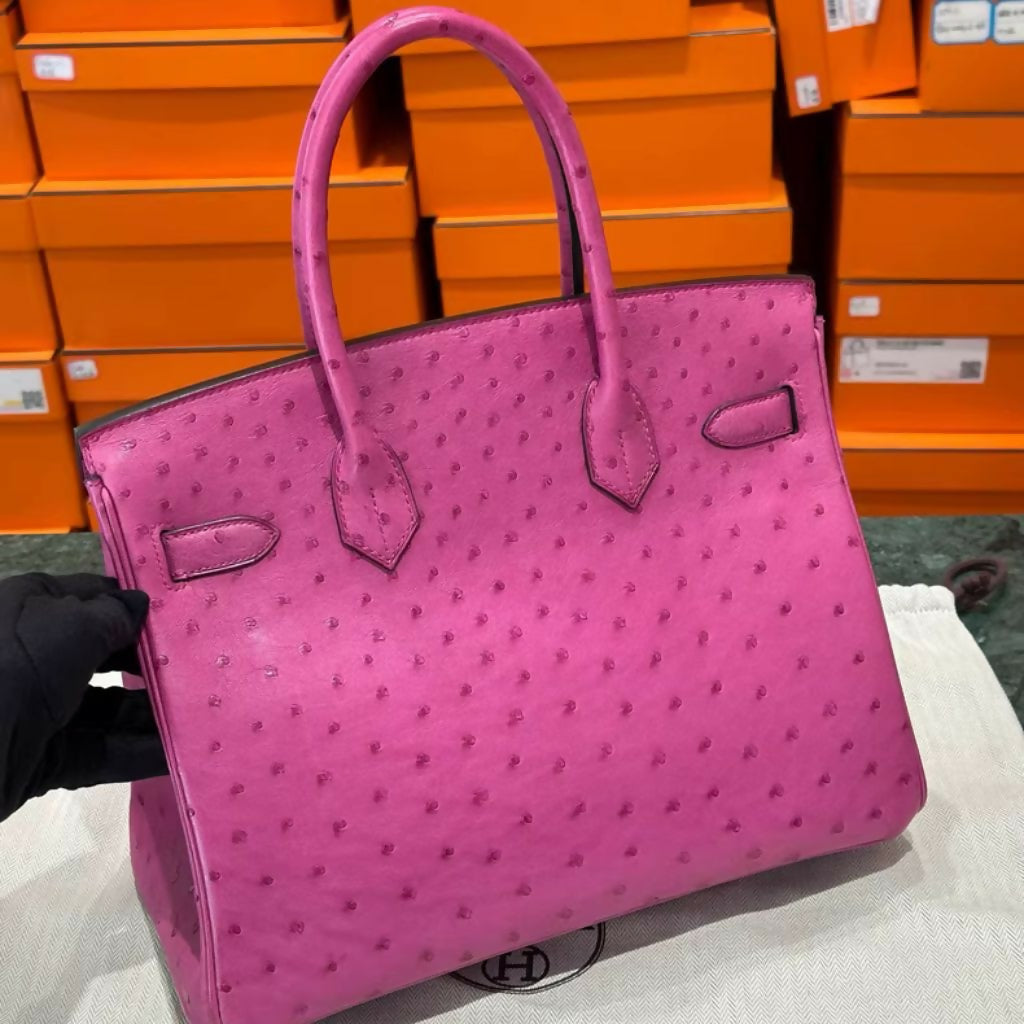 Hermès Birkin 30 Ostrich Rose Pourpre Leather Palladium Hardware