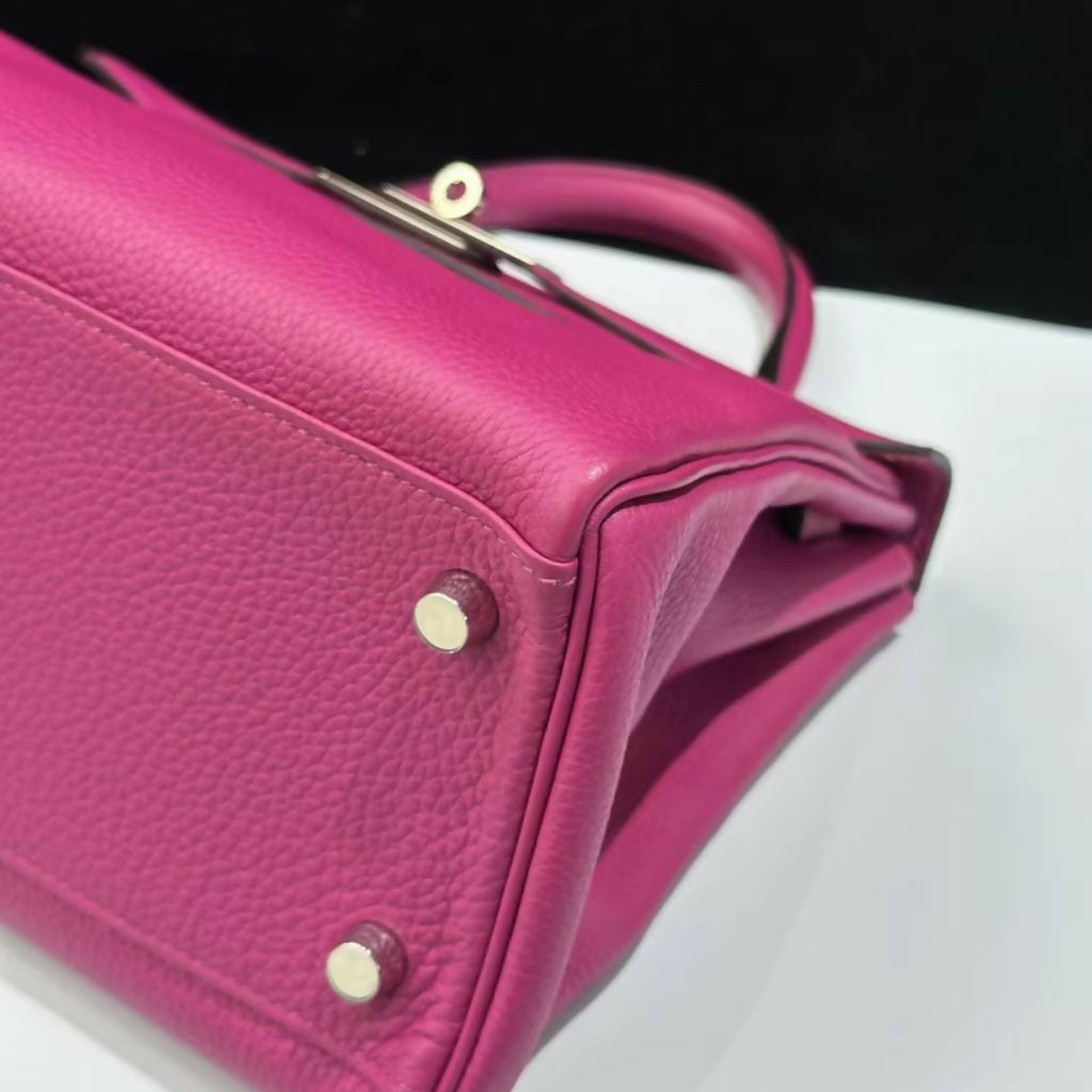 Hermes Kelly 28 Rose Pourpre Pink Purple Togo Leather Palladium Hardware