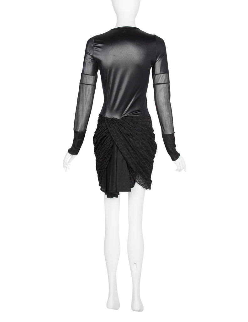 Helmut Lang Vintage 1992 Liquid Stretch Sheer Paneled Diamond Stitched Dress