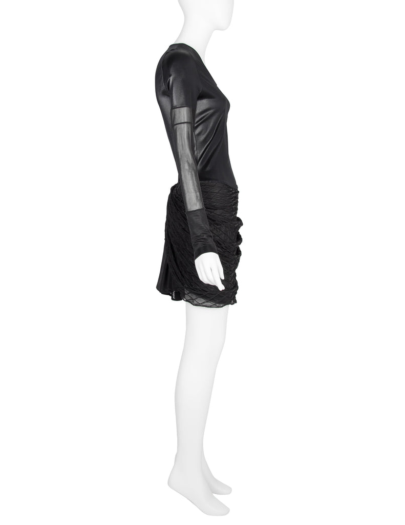 Helmut Lang Vintage 1992 Liquid Stretch Sheer Paneled Diamond Stitched Dress