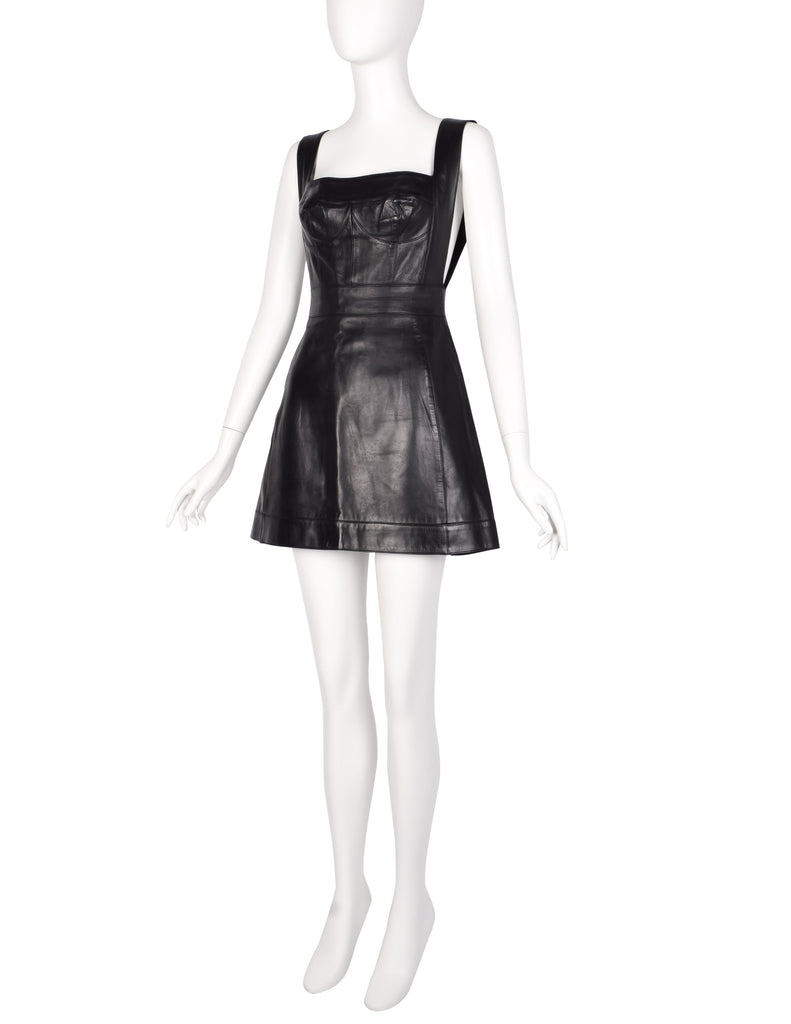 Herve Leger Vintage Black Leather Bustier Mini Dress