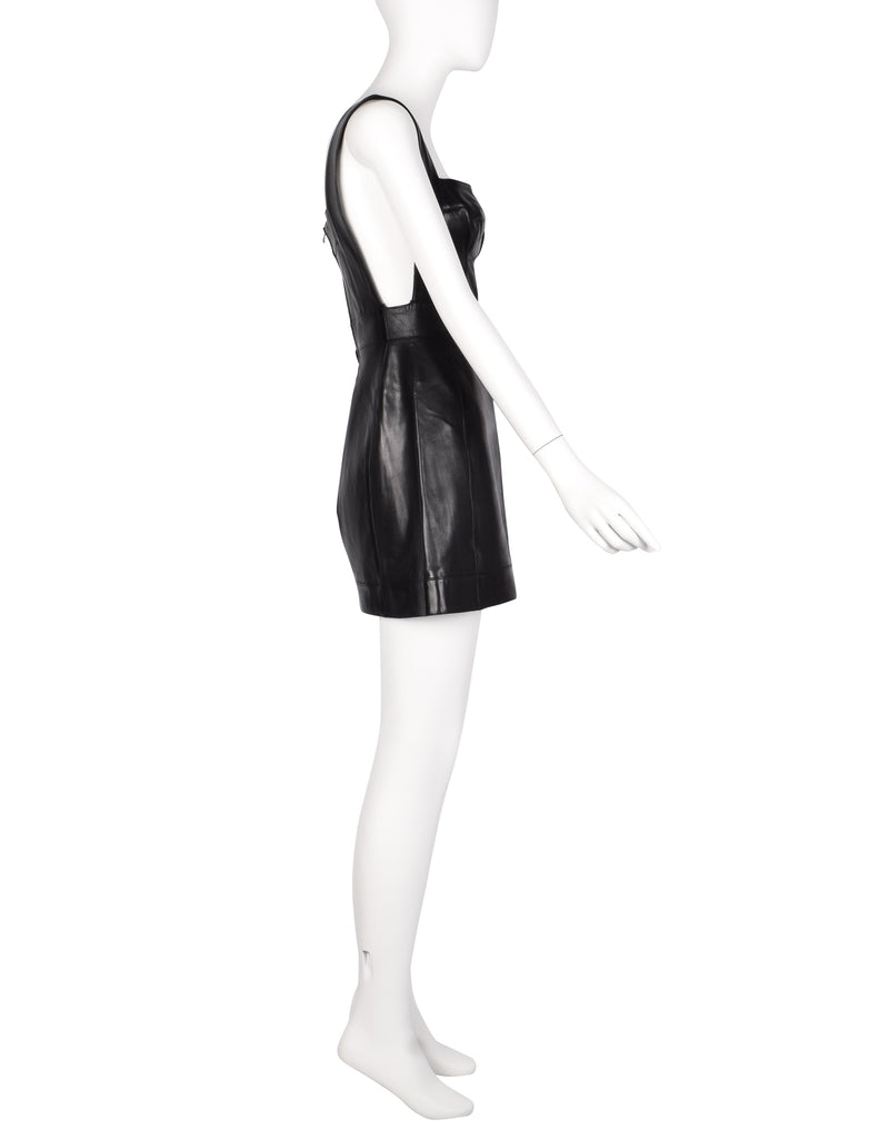 Herve Leger Vintage Black Leather Bustier Mini Dress