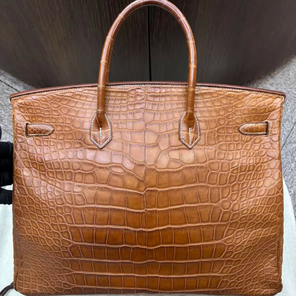 Rare Hermes Birkin 40 Gold Brown Matte Crocodile Leather with Palladium Hardware
