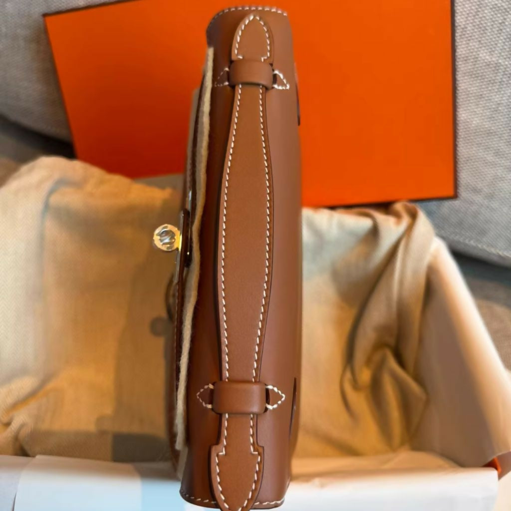 Hermès Mini Kelly Pochette Gold Brown Swift Leather PalladiumHardware