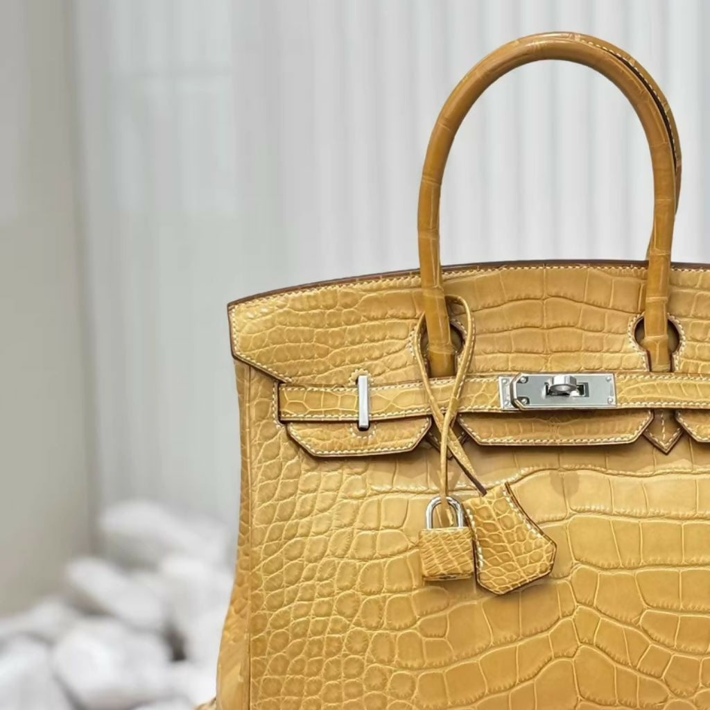 Hermès Birkin 30 Jaune Amber Yellow Matte Crocodile Palladium Hardware