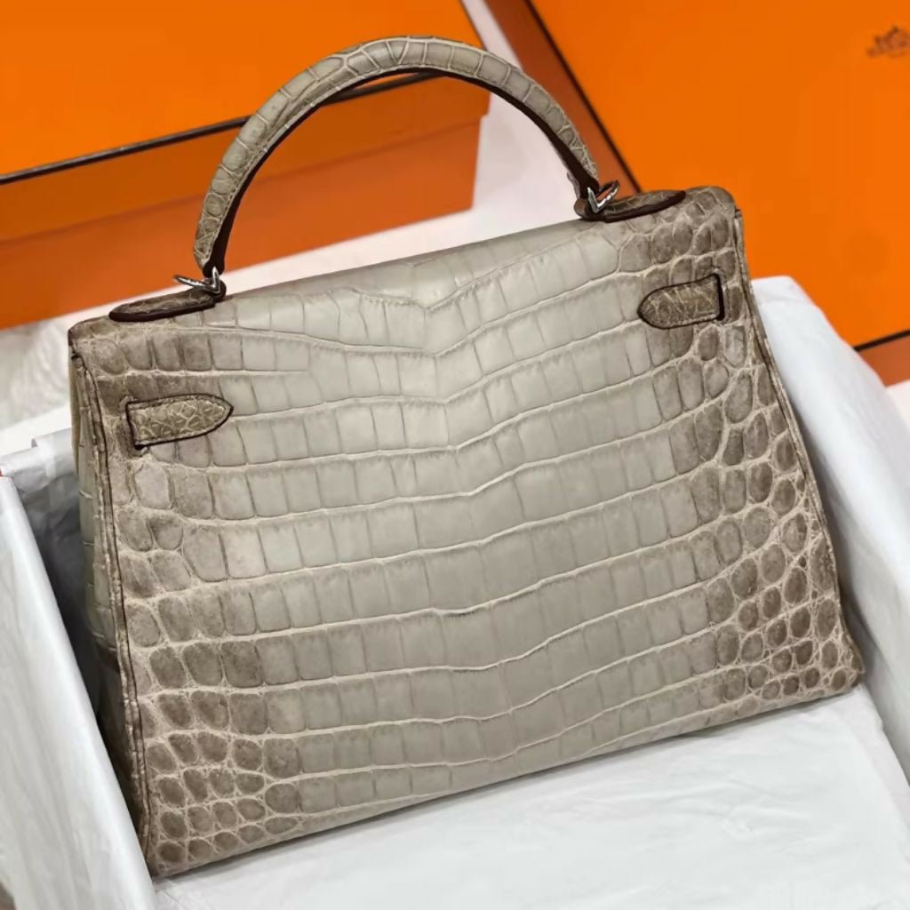 Hermes Kelly 32 Retourne Himalaya Gris Cendre Niloticus Matte Palladium Hardware