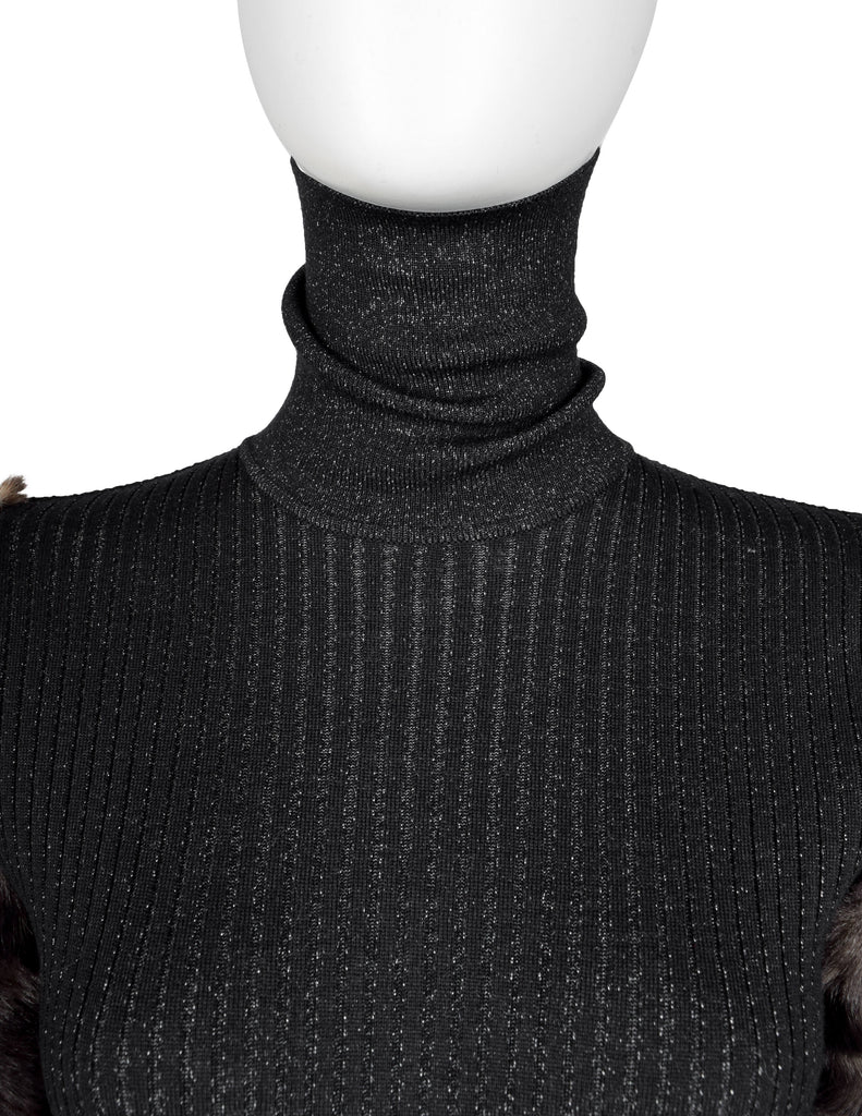Jean Paul Gaultier Vintage AW 1993 Black Sparkly Knit Faux Fur Sleeve Dress