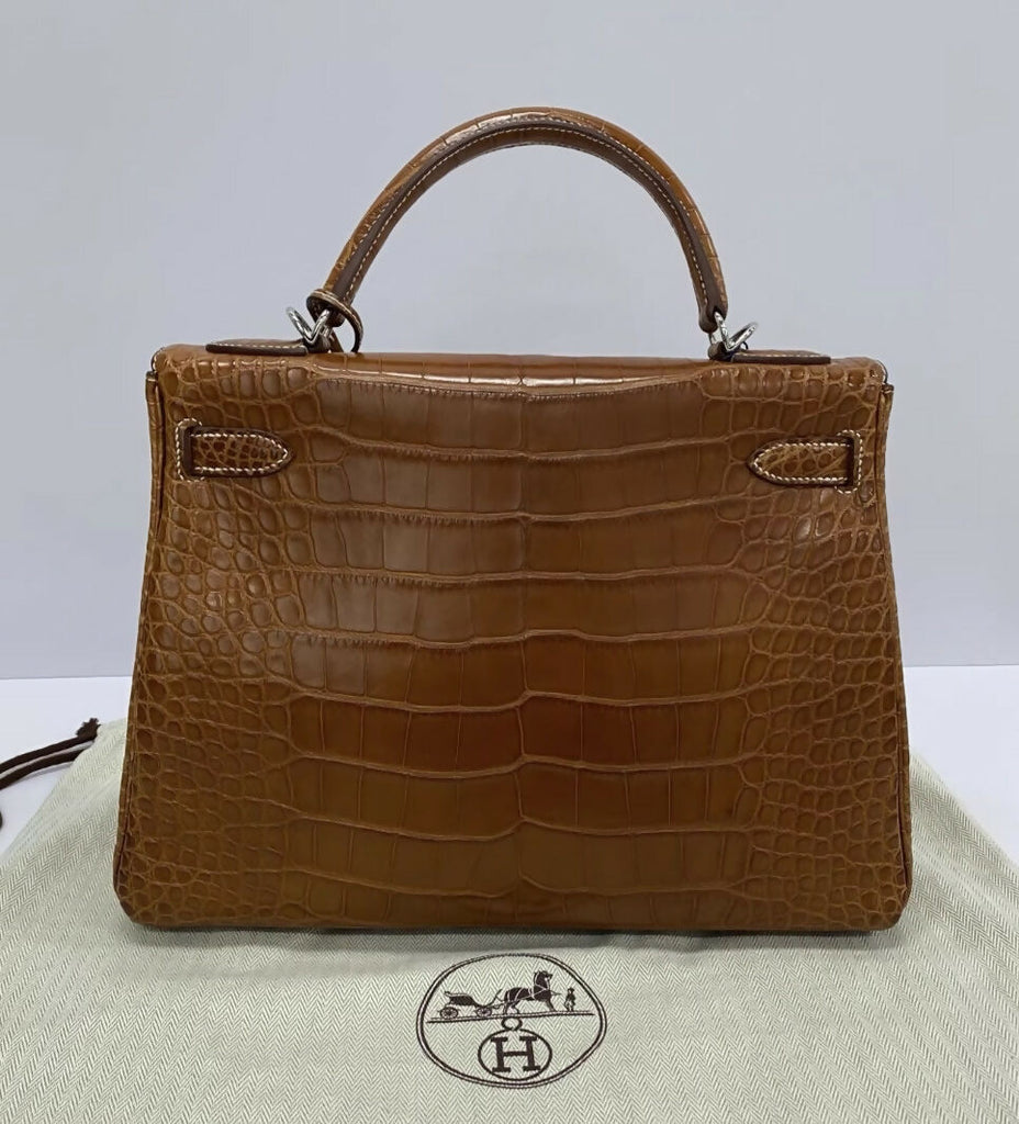 Hermès Kelly 32 saddle matte crocodile leather Palladium hardware