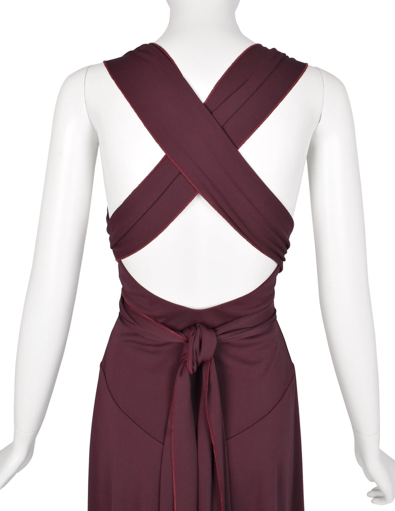 Julien Macdonald Vintage Bordeaux Jersey Wrapping Strap Halter Dress