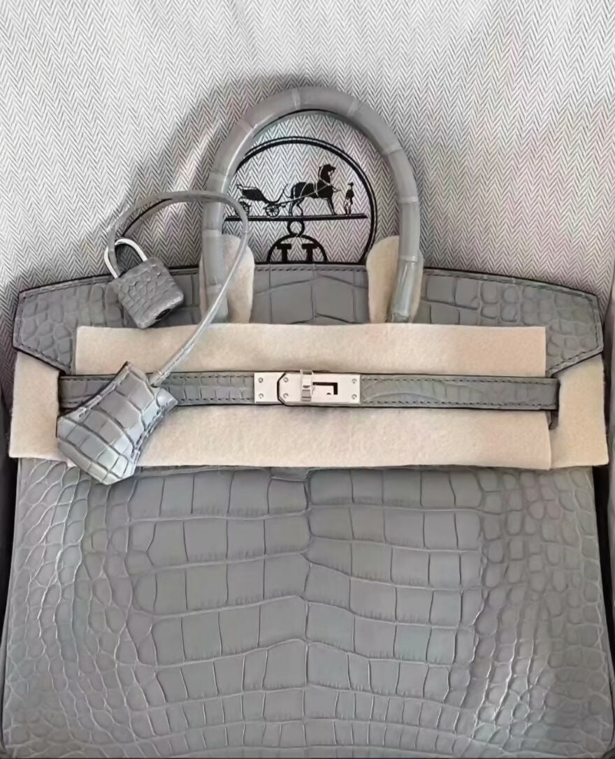 Hermes Birkin25 Gris Perle Matte Crocodile Leather Palladium Hardware
