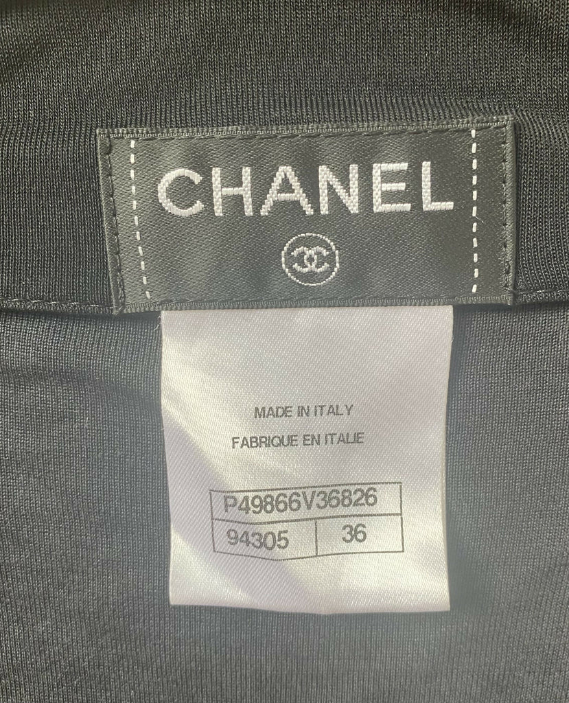 CHANEL 13P BLACK BLOUSE TOP PEARL CC BUTTONS FR 36