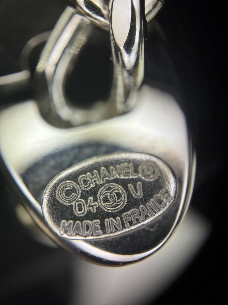 Chanel Vintage 04V Metal Silver-Tone Rectangular Plaque Pendant Bag Charm