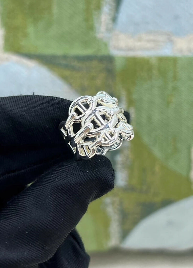 HERMES Sterling Silver Chain D'Ancre Enchained GM Ring Size 52