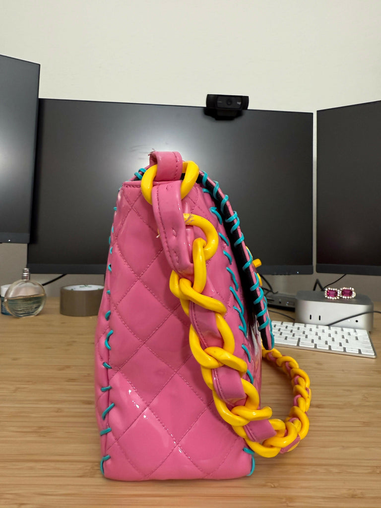 Chanel 1994 Vintage Pink Vinyl Jumbo Flap Bag