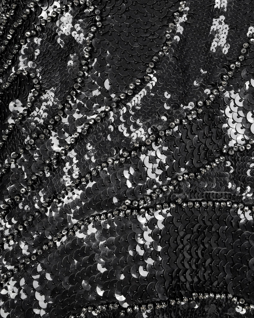 Krizia Vintage AW 2006 Black Silver Beaded Sequin Silk One Shoulder Gown