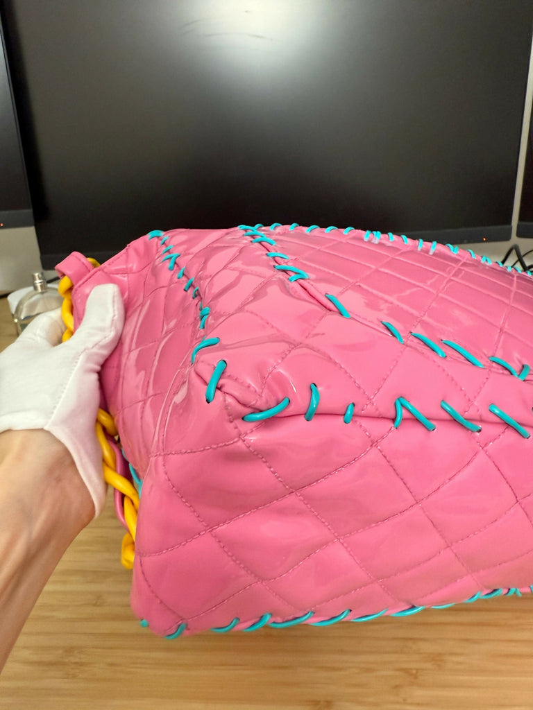 Chanel 1994 Vintage Pink Vinyl Jumbo Flap Bag