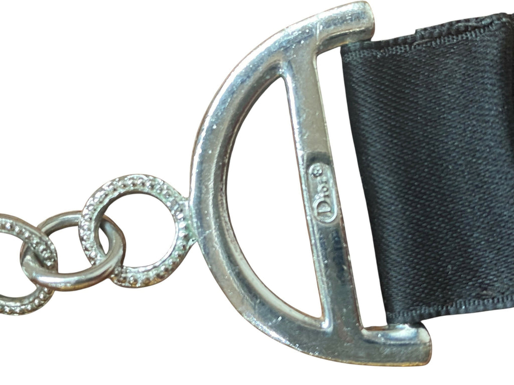 Rare Dior Y2K Crystals Silver Silk Trotter Choker Necklace